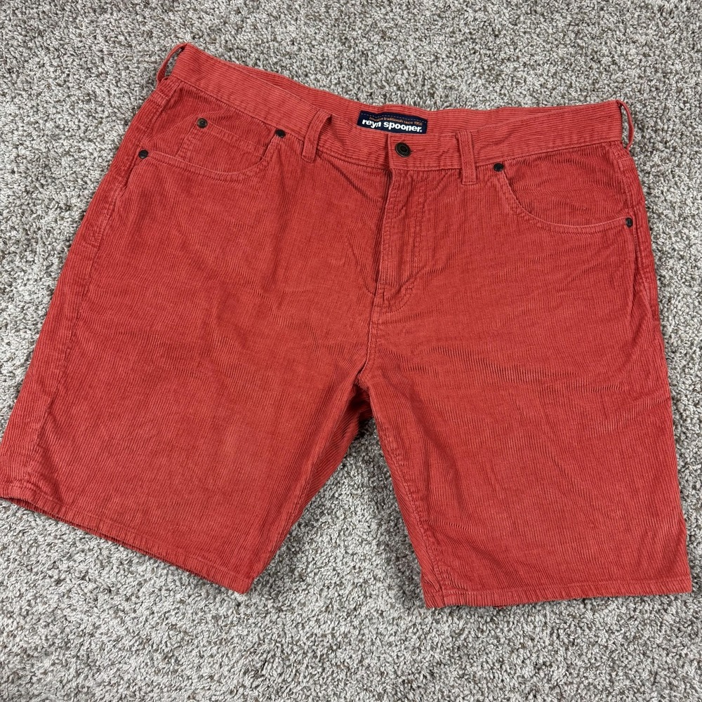 Reyn Spooner Shorts Mens 36 Red Corduroy Chino 9" Inseam 5 Pocket Casual